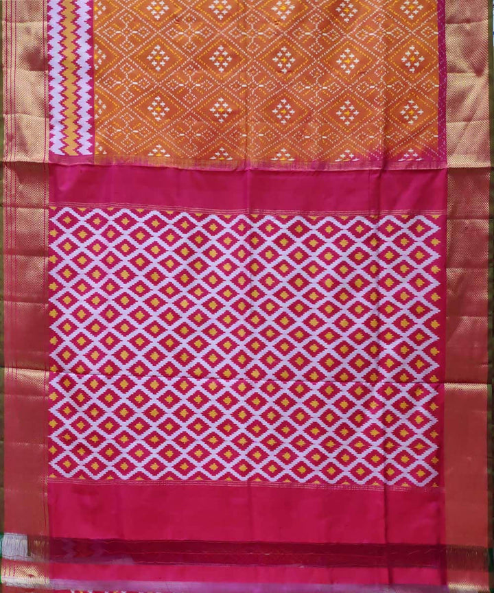 Orange handloom pochampally ikat silk saree