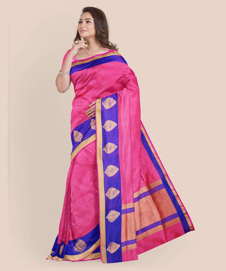 Light pink blue handwoven katan silk banarasi saree