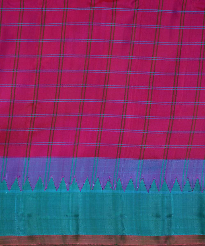 pink blue checks handloom gadwal silk saree