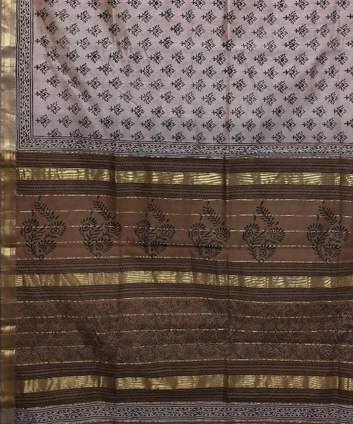 Classic rose brown handwoven cotton silk maheshwari saree
