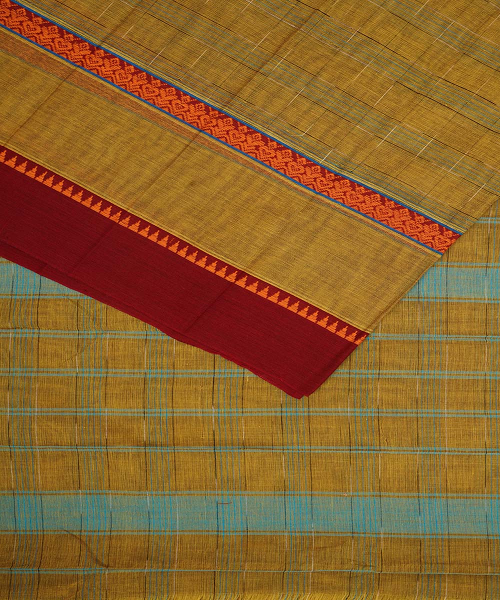 Olive green cotton handwoven narayanapet saree