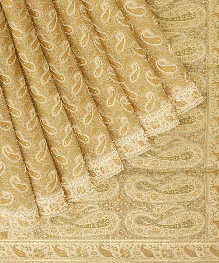 Camel handloom silk katan banarasi saree