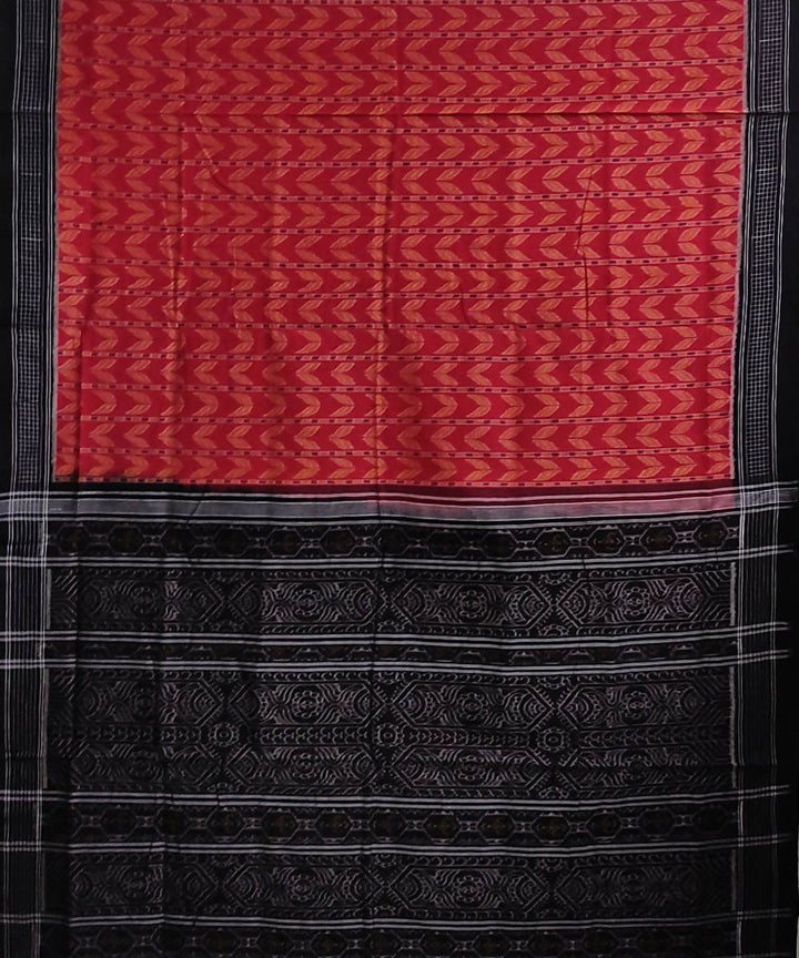 Red and black cotton handwoven sambalpuri saree
