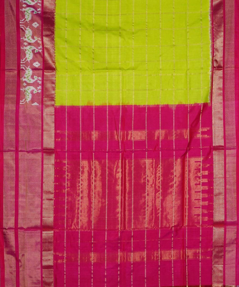Lime green handwoven ikkat silk pochampally saree