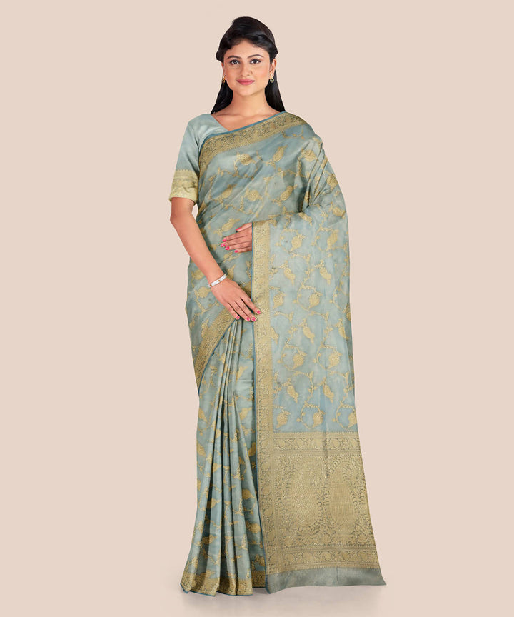 Beau blue handwoven tissue silk banarasi saree