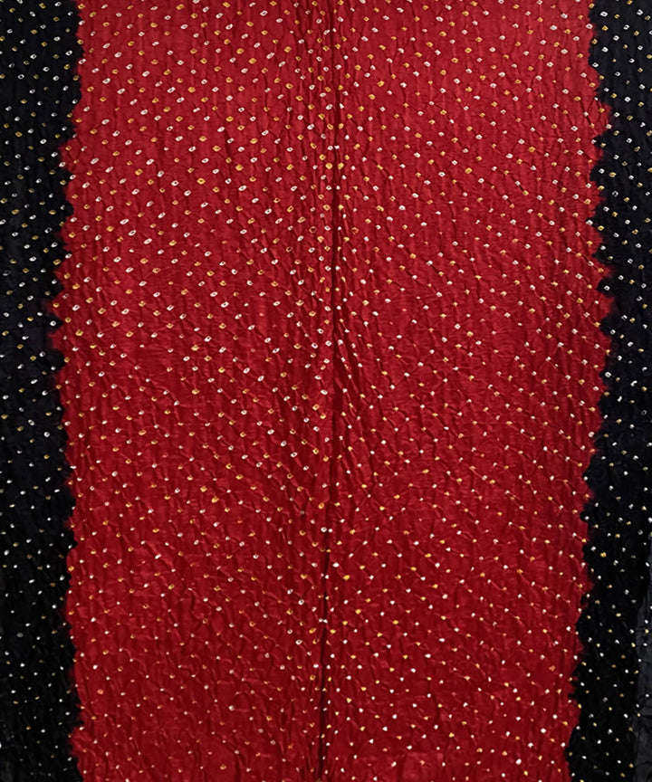 Black red hand printed bandhani gajji silk saree