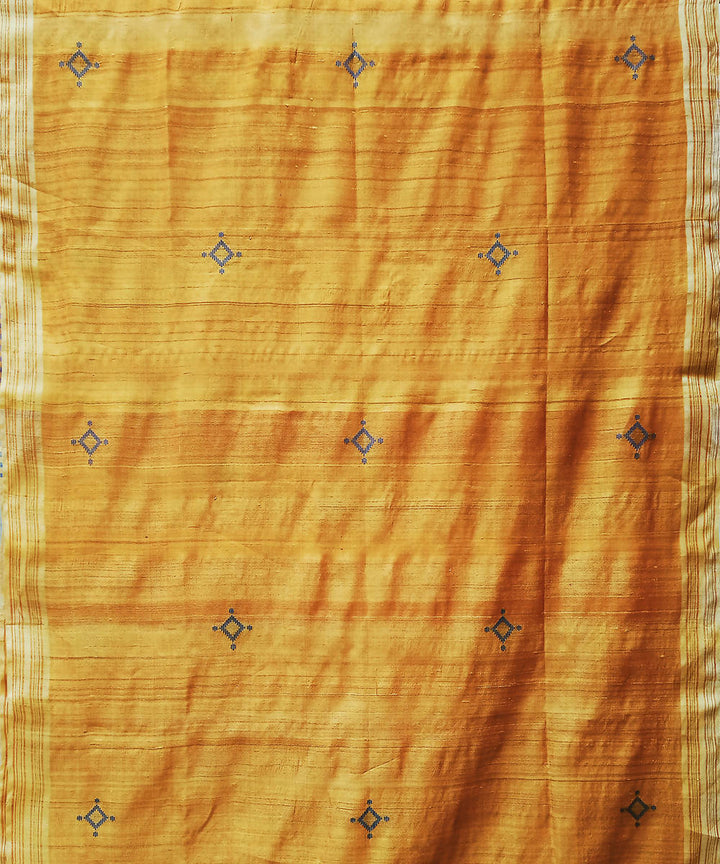 Yellow blue handwoven silk baavanbuti saree