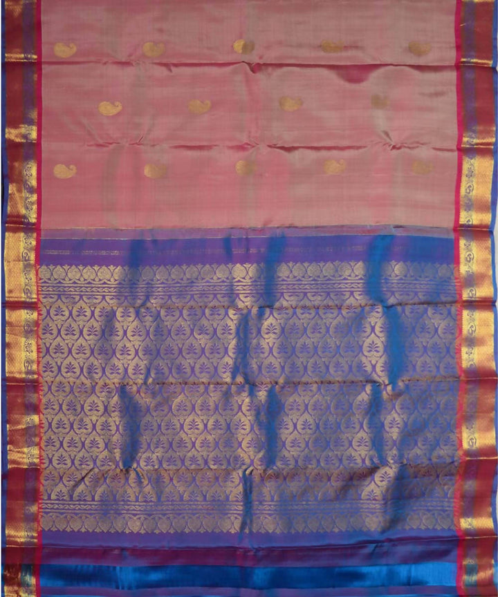 Light Pink Blue Handloom Dharmavaram Silk Saree