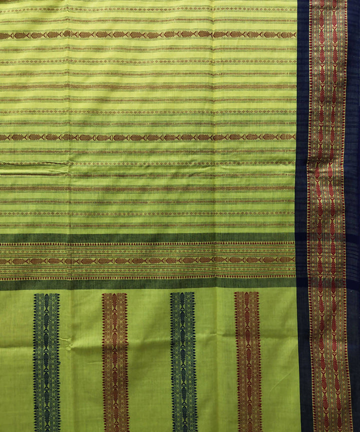 Yellow multicolor handloom handspun cotton saree