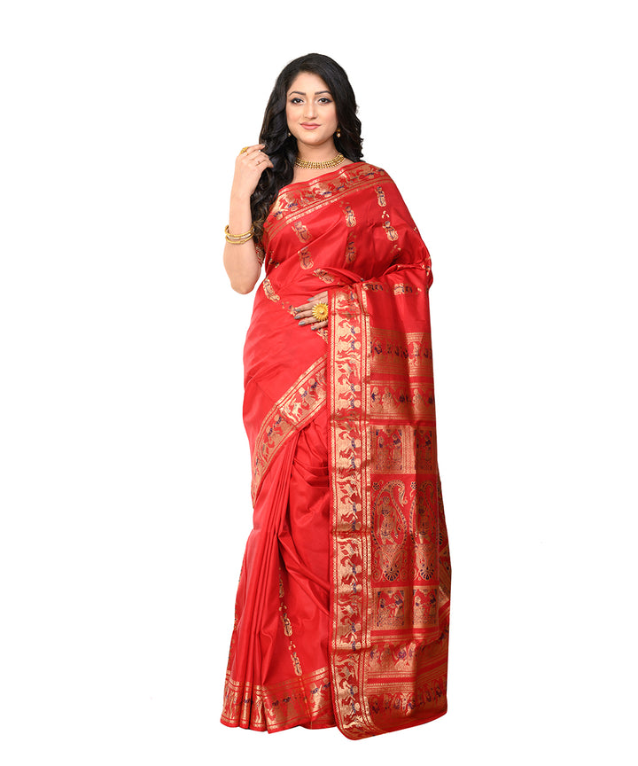 Red handwoven baluchari silk saree