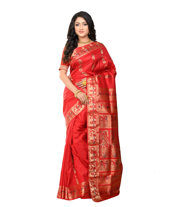 Red handwoven baluchari silk saree