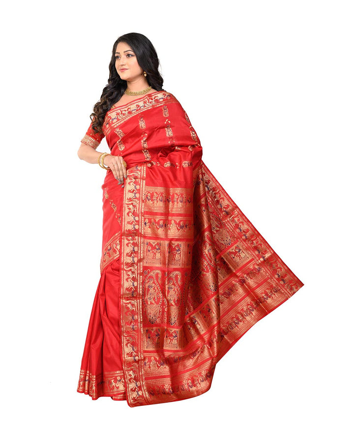 Red handwoven baluchari silk saree
