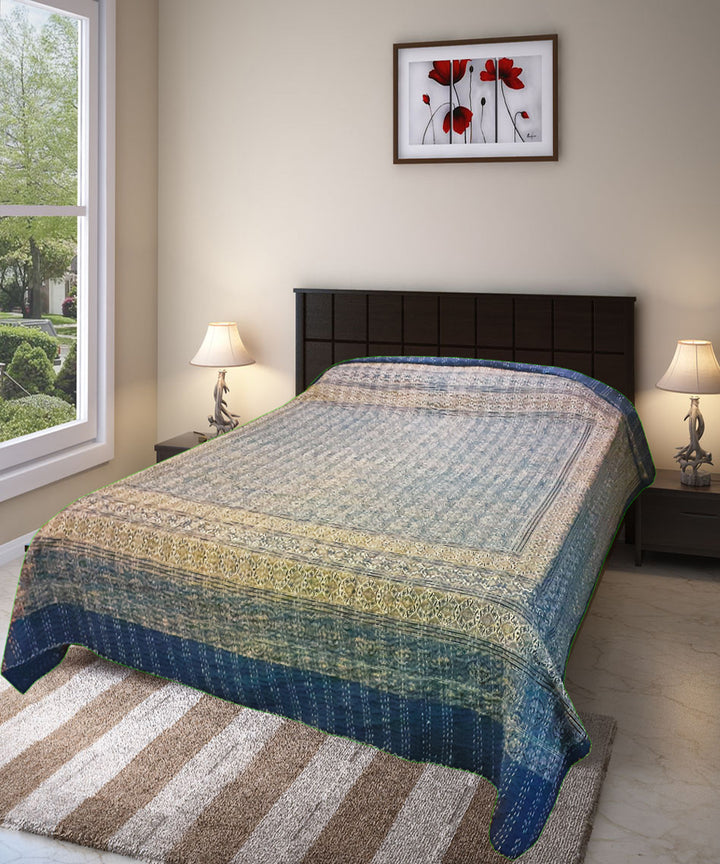 Ajrakh print kantha stitch double layer cotton bedcover (Double Bed)