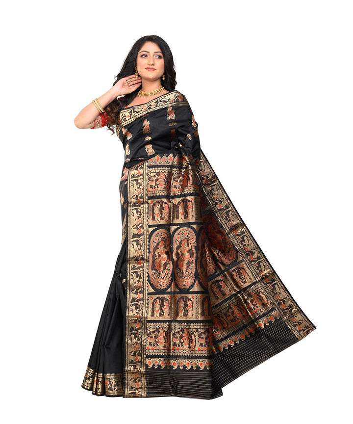 Black handwoven baluchari silk saree