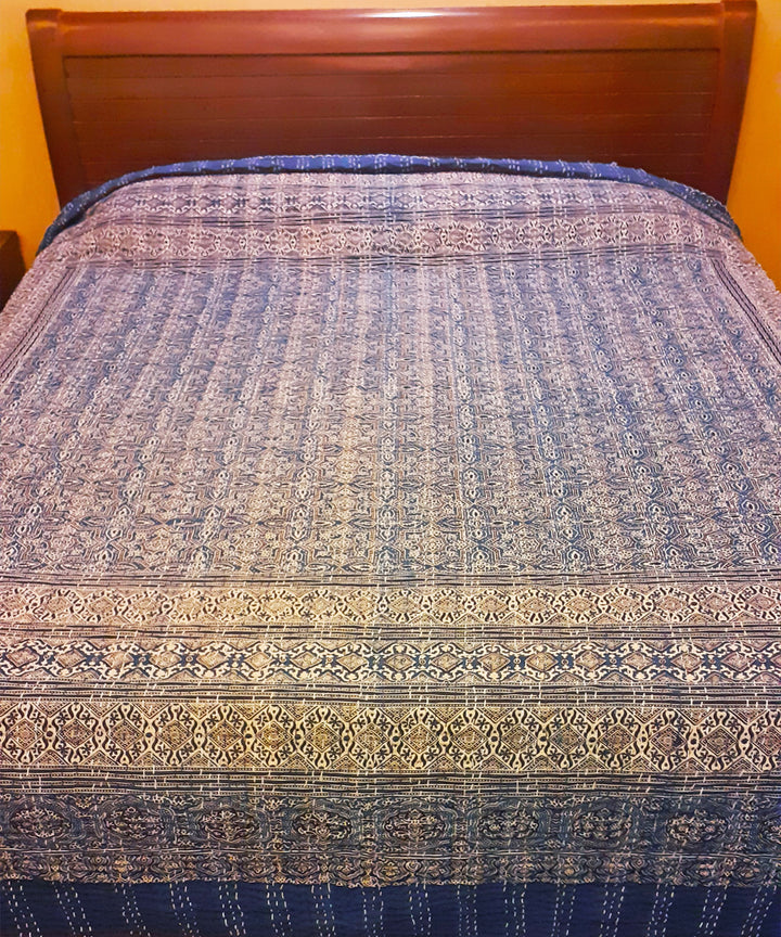 Ajrakh print kantha stitch double layer cotton bedcover (Double Bed)