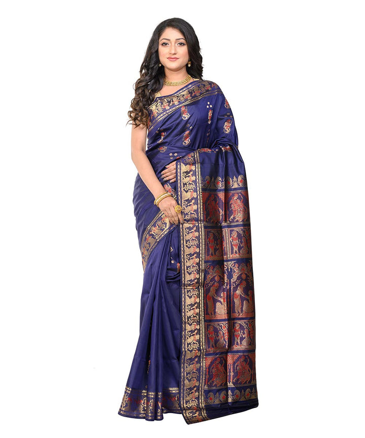 Navy blue handwoven baluchari silk saree