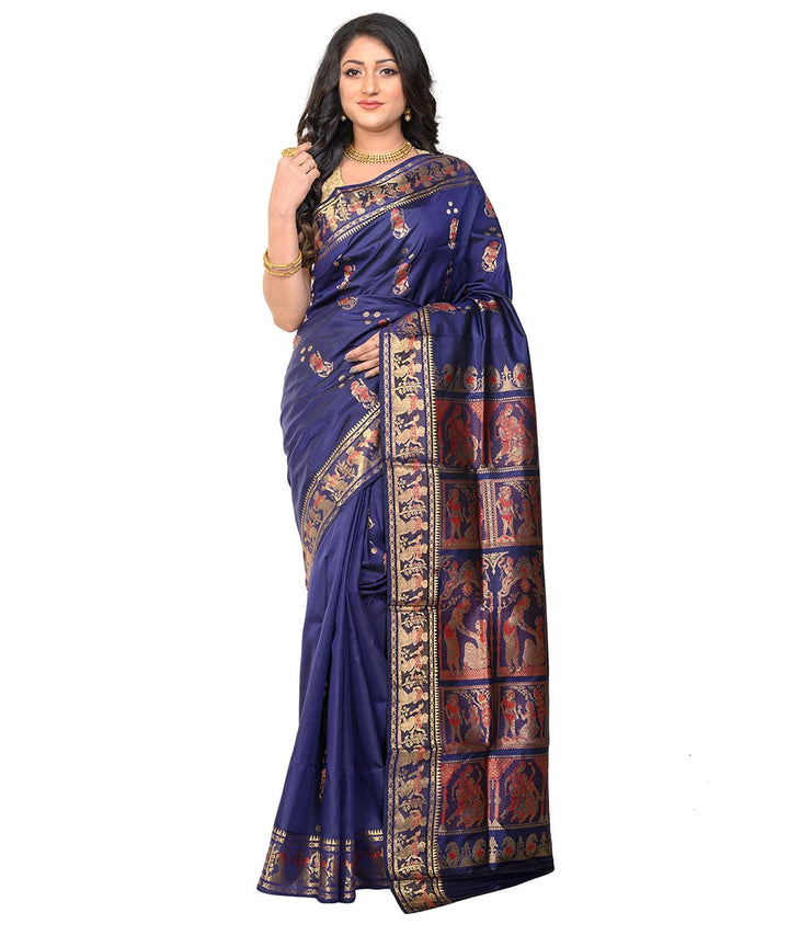 Navy blue handwoven baluchari silk saree