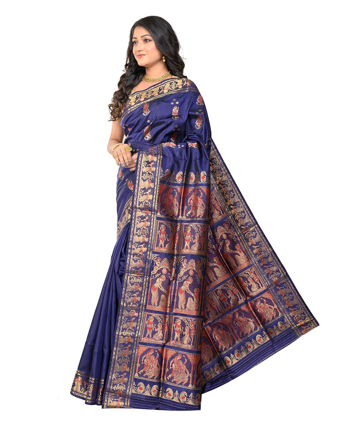 Navy blue handwoven baluchari silk saree