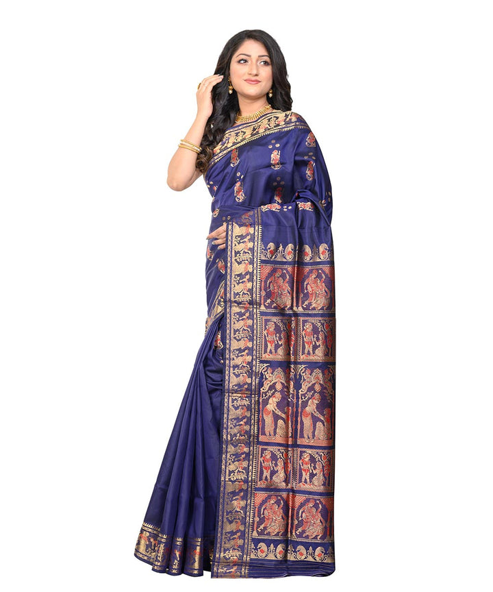 Navy blue handwoven baluchari silk saree