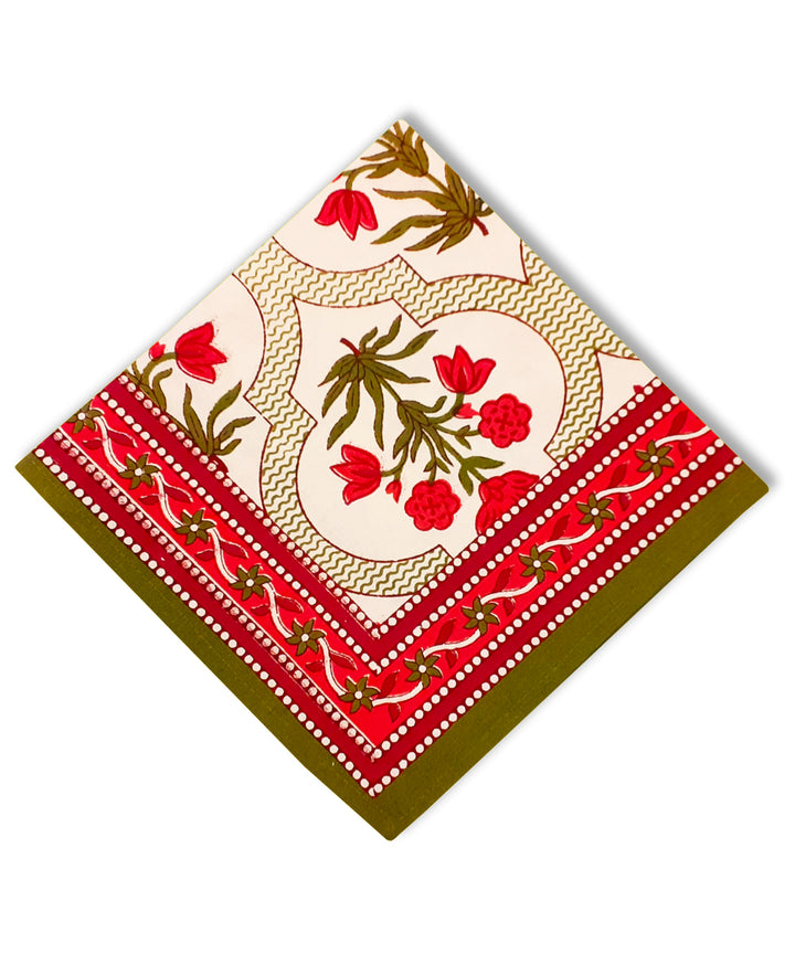 Red hand block printed cotton table mat with napkin (Set of 6)