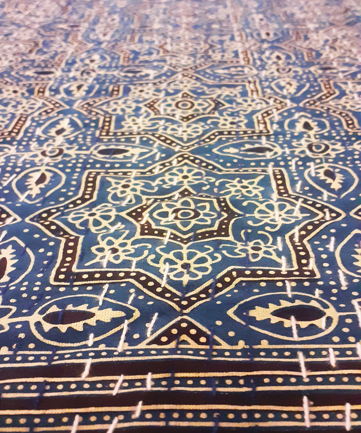 Ajrakh print kantha stitch double layer cotton bedcover (Double Bed)