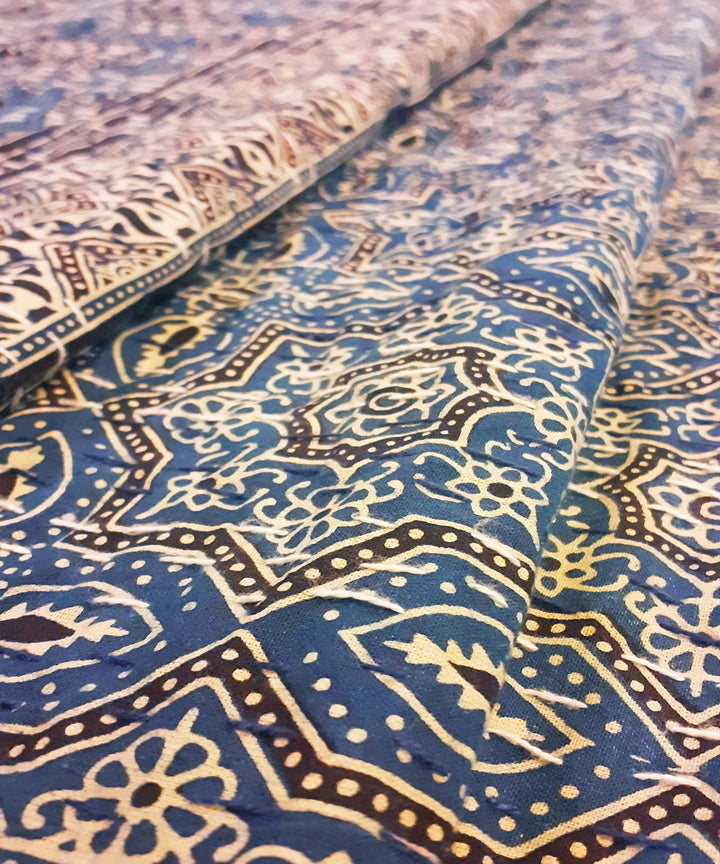 Ajrakh print kantha stitch double layer cotton bedcover (Double Bed)