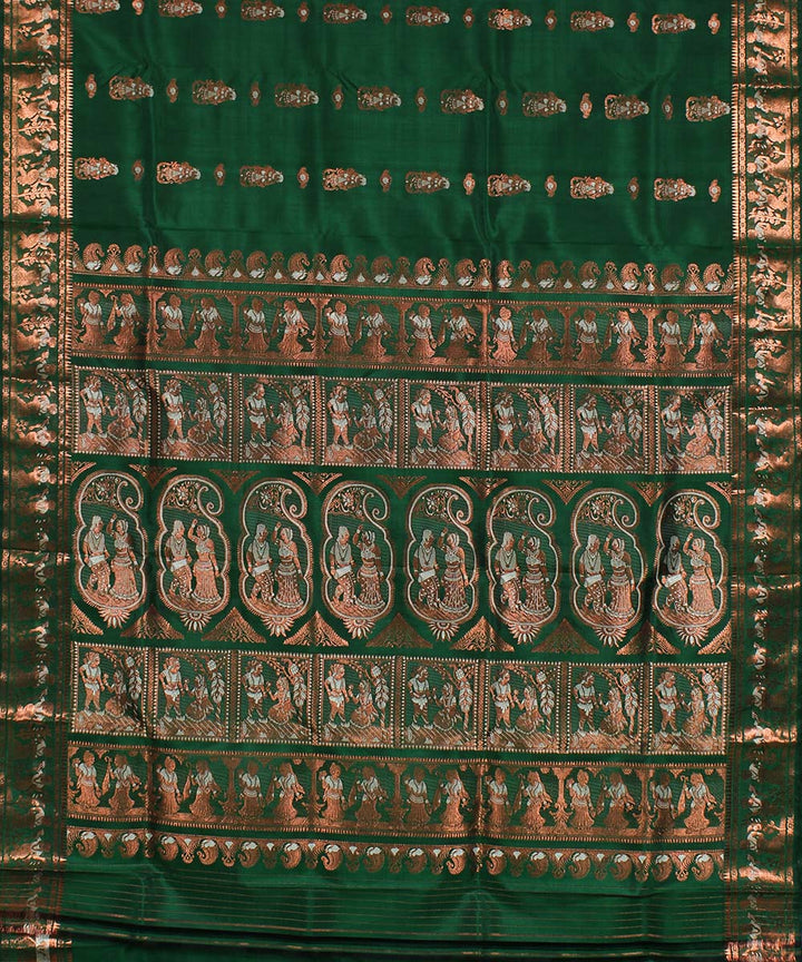 Dark green handloom silk baluchari saree