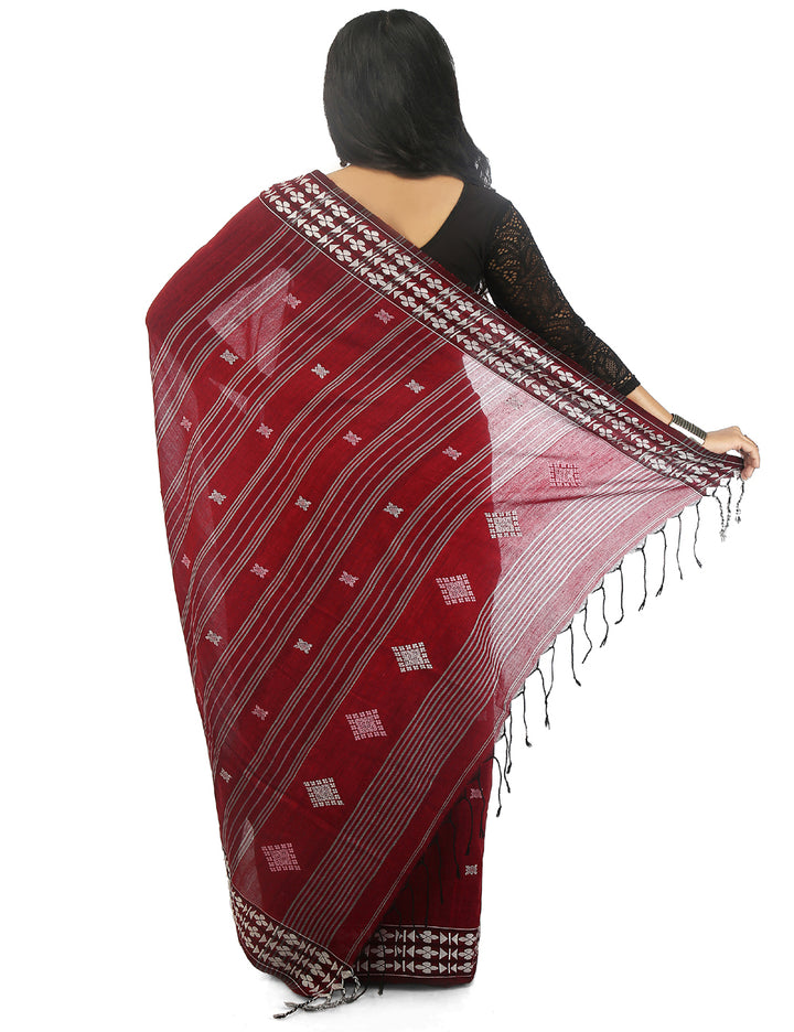 Red maroon handwoven cotton bengal saree
