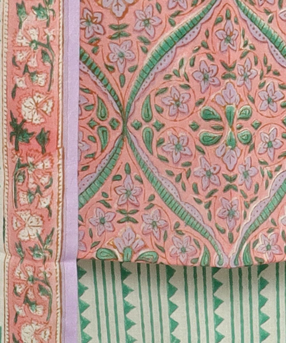 3pc Pink green handblock print cotton bagru dress material
