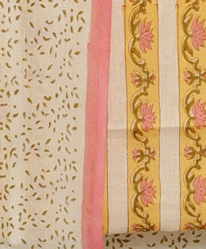 3pc Yellow white handblock printed cotton bagru dress material