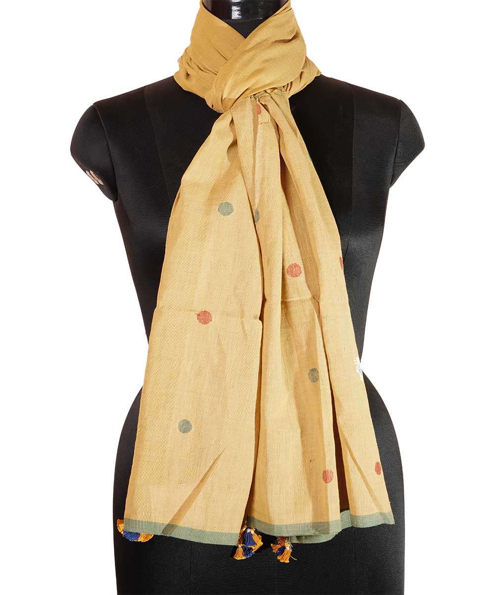 Pink - Handloom Cotton Srikakulam Jamdani Stole with Tassels 10