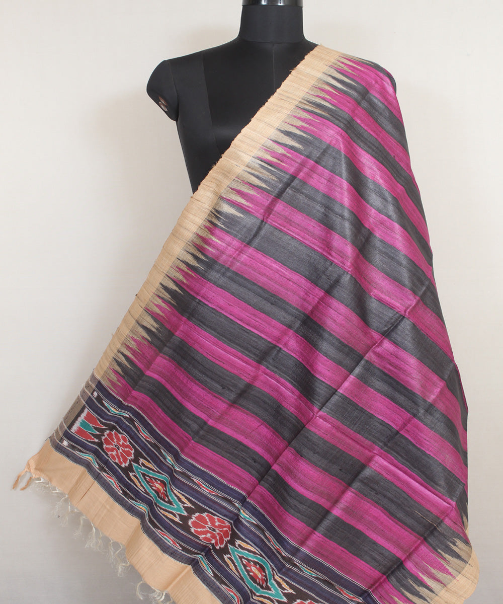 Black purple stripes handwoven gopalpur tussar odisha ikat dupatta