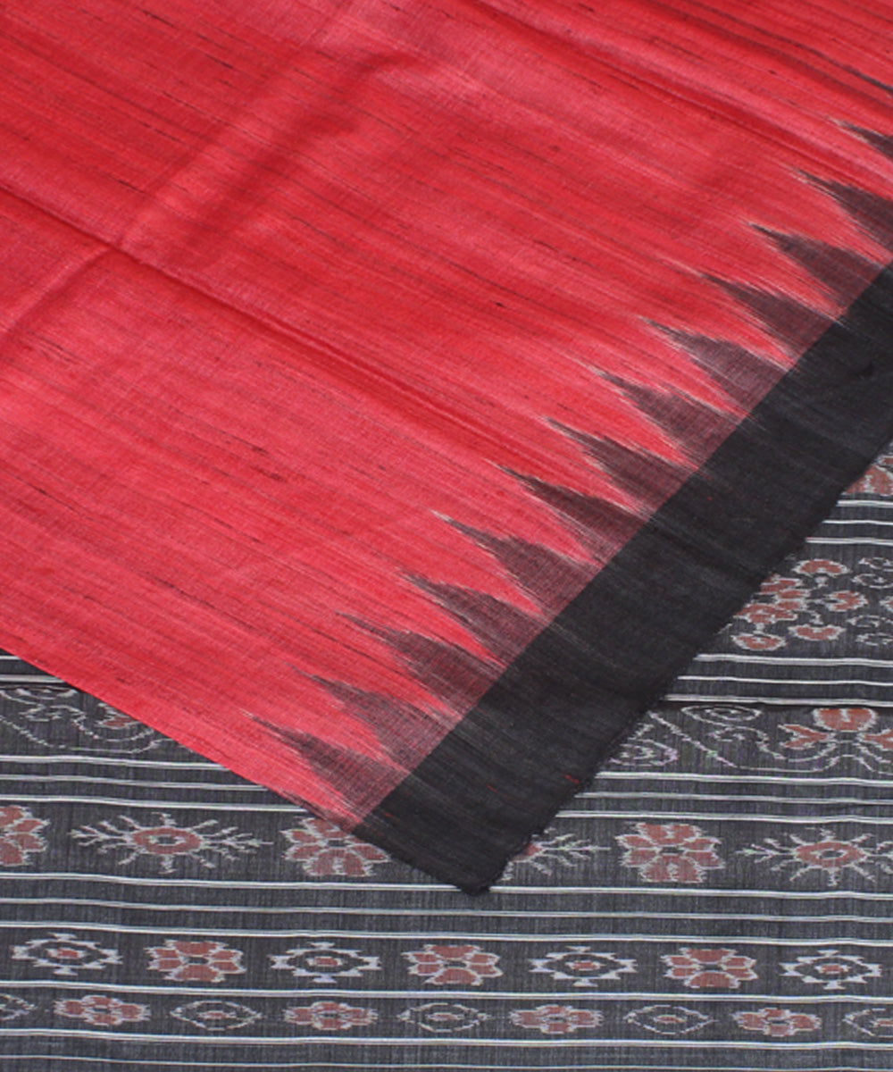 Red black odisha ikat handwoven gopalpur tussar saree
