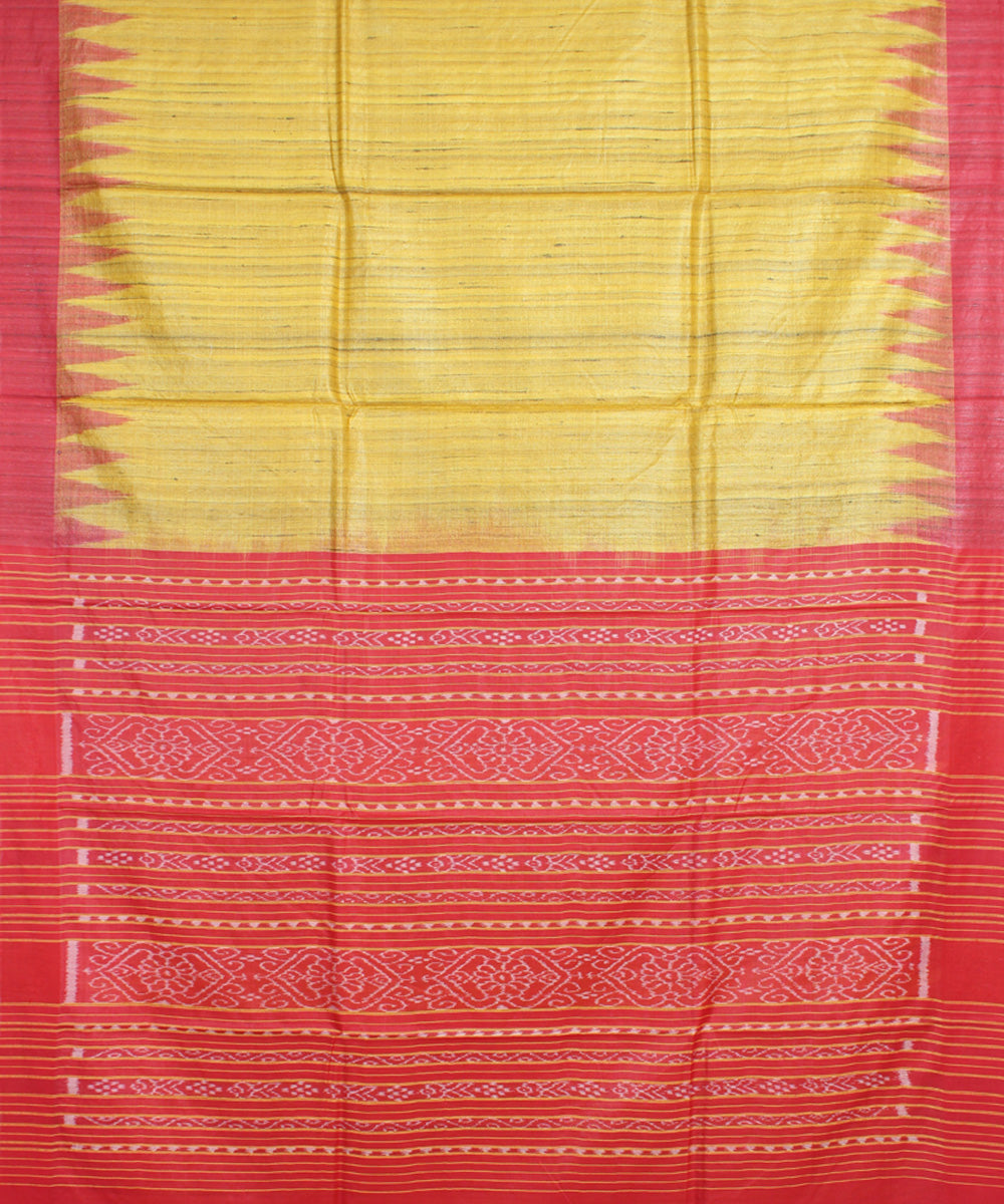 Yellow red odisha ikat handwoven gopalpur tussar saree
