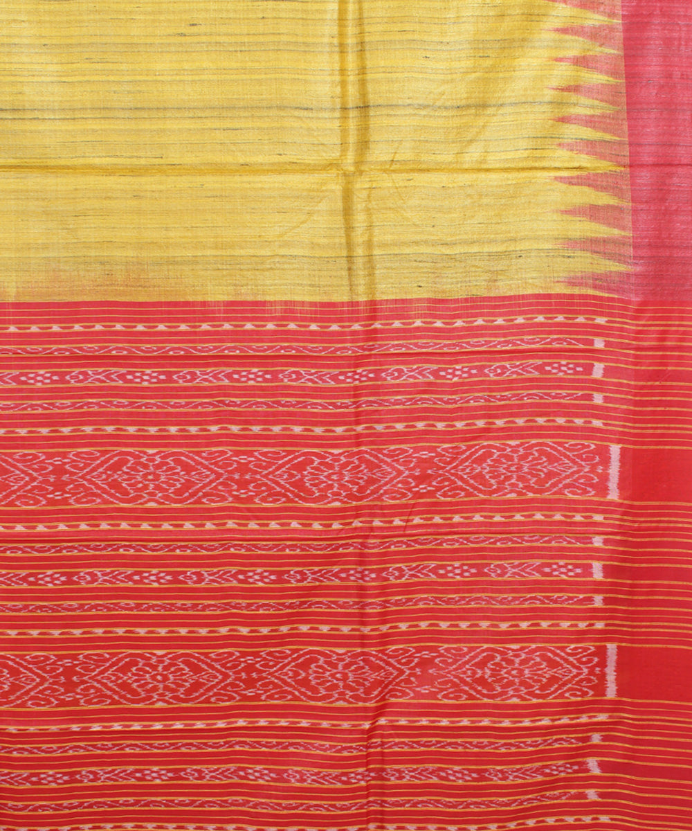 Yellow red odisha ikat handwoven gopalpur tussar saree