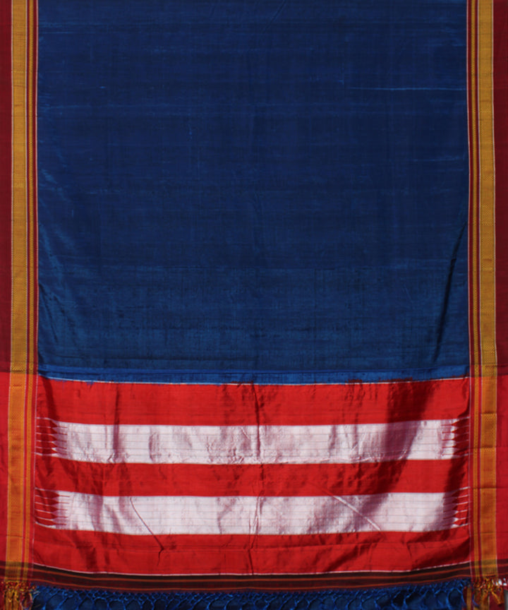 Dark blue red handwoven cotton art silk chikki paras border ilkal sari