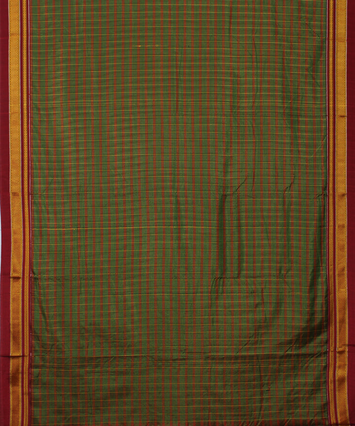 Green red handwoven cotton art silk chikki paras border ilkal sari