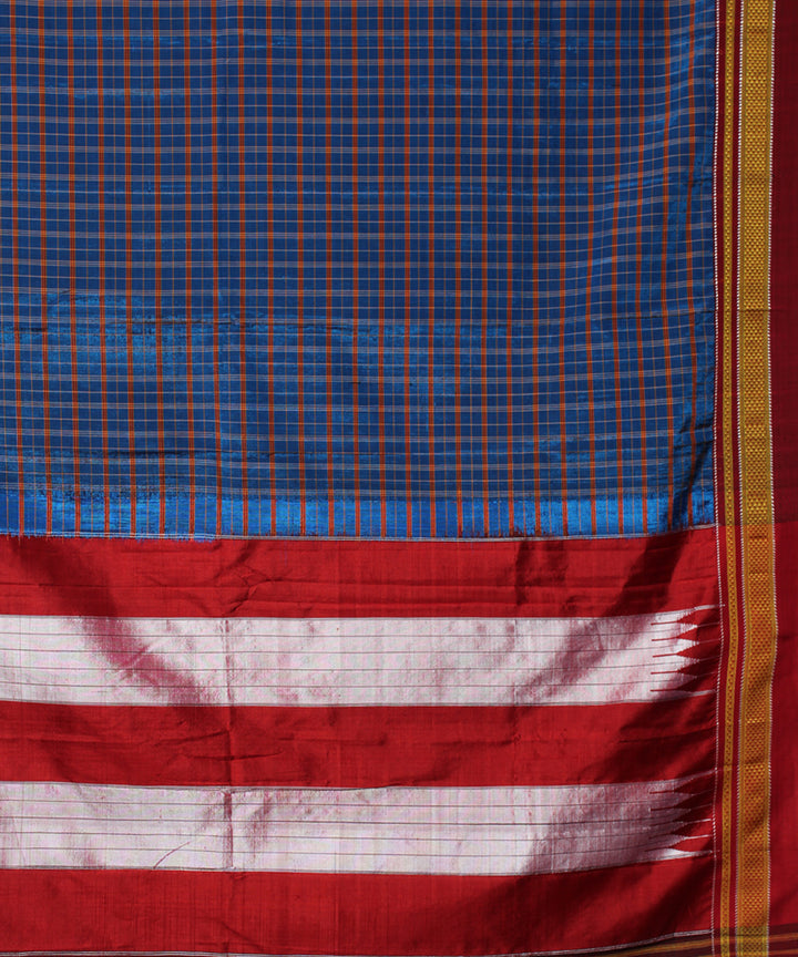 Duke blue red handwoven cotton art silk chikki paras border ilkal sari