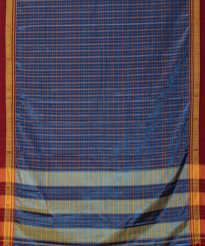 Duke blue red handwoven cotton art silk chikki paras border ilkal sari
