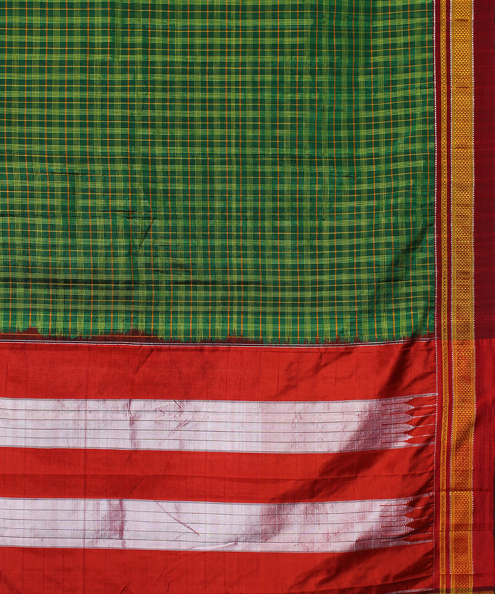 Army green red handwoven cotton art silk chikki paras ilkal sari