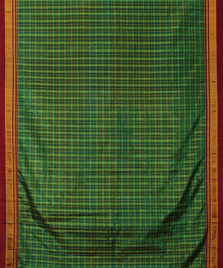 Army green red handwoven cotton art silk chikki paras ilkal sari
