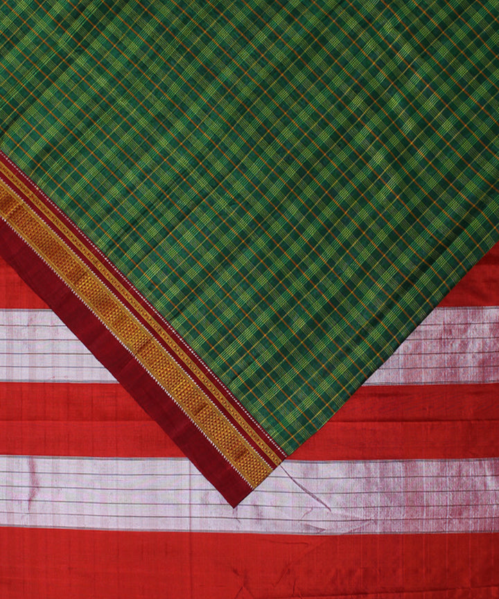 Army green red handwoven cotton art silk chikki paras ilkal sari