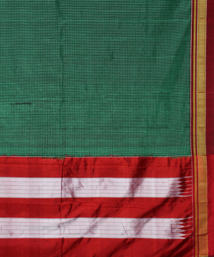 Cyan green red handloom cotton art silk chikki paras border ilkal sari