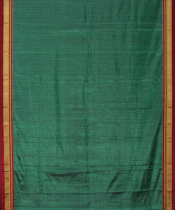 Cyan green red handloom cotton art silk chikki paras border ilkal sari
