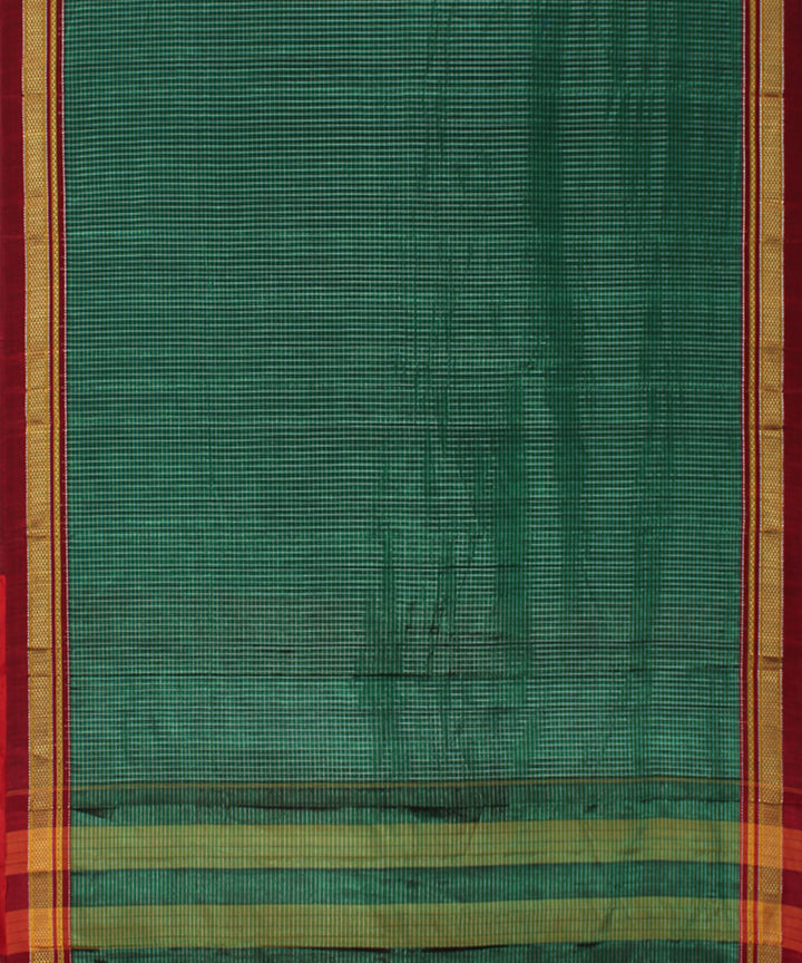 Cyan green red handloom cotton art silk chikki paras border ilkal sari
