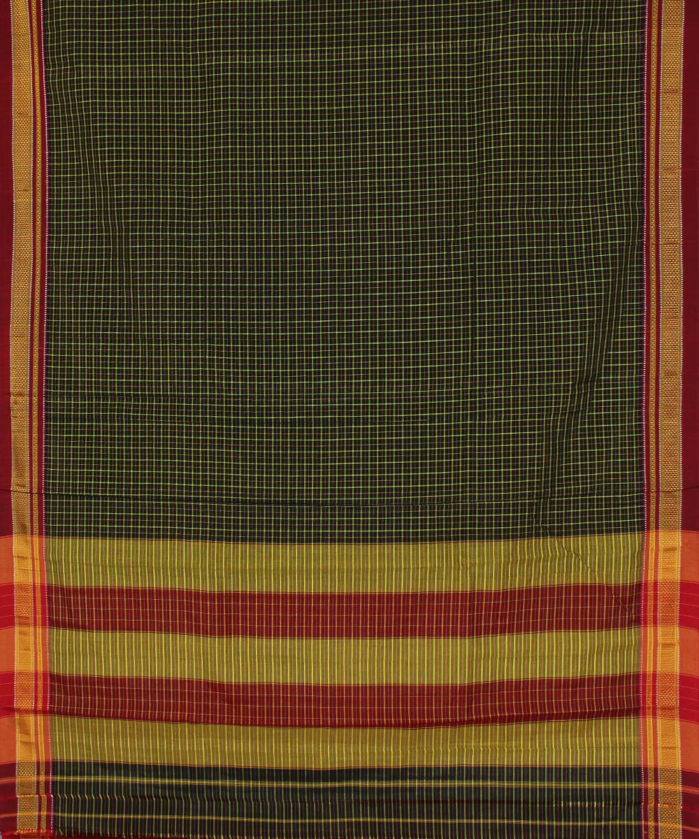 Black green handwoven cotton art silk chikki paras border ilkal saree