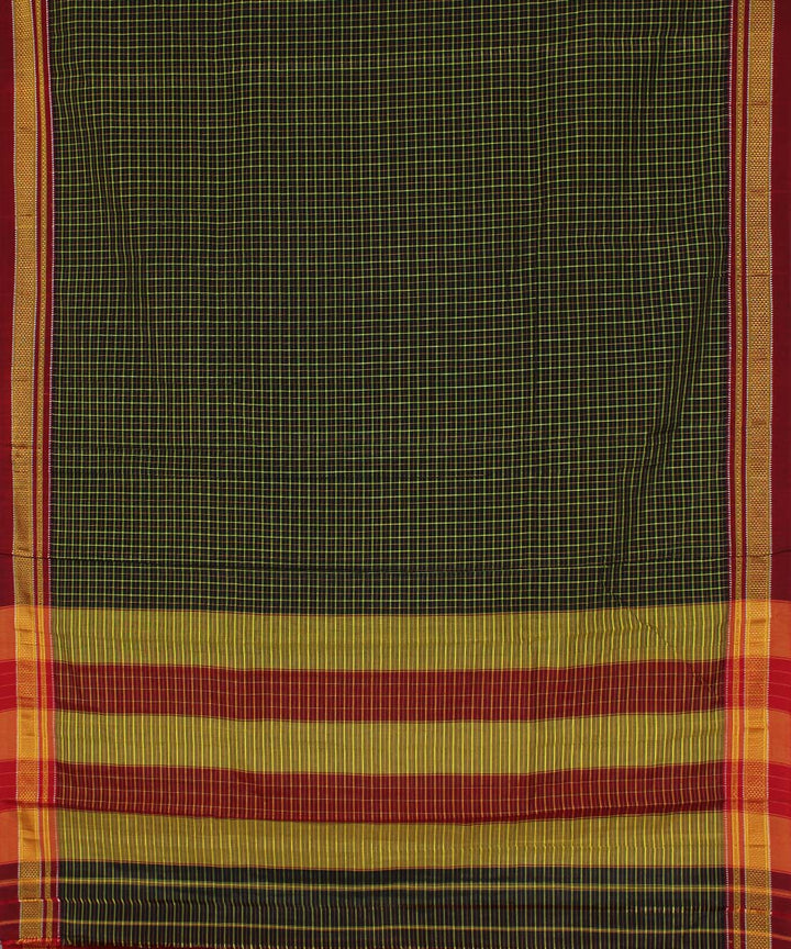 Black green handwoven cotton art silk chikki paras border ilkal saree