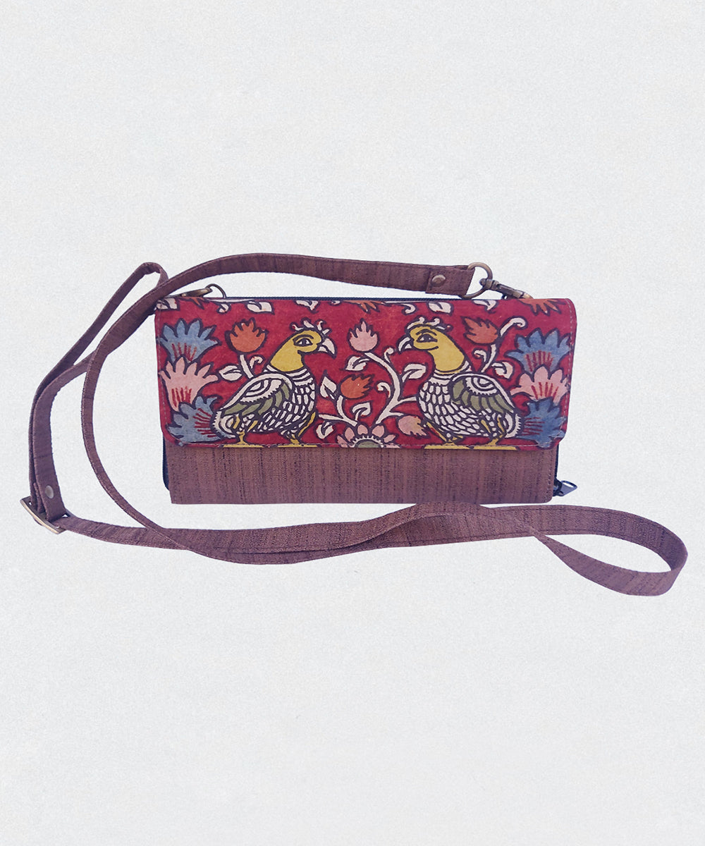Red - Handpainted Kalamkari Natural Dyed Ghicha Silk Clutch main image 1