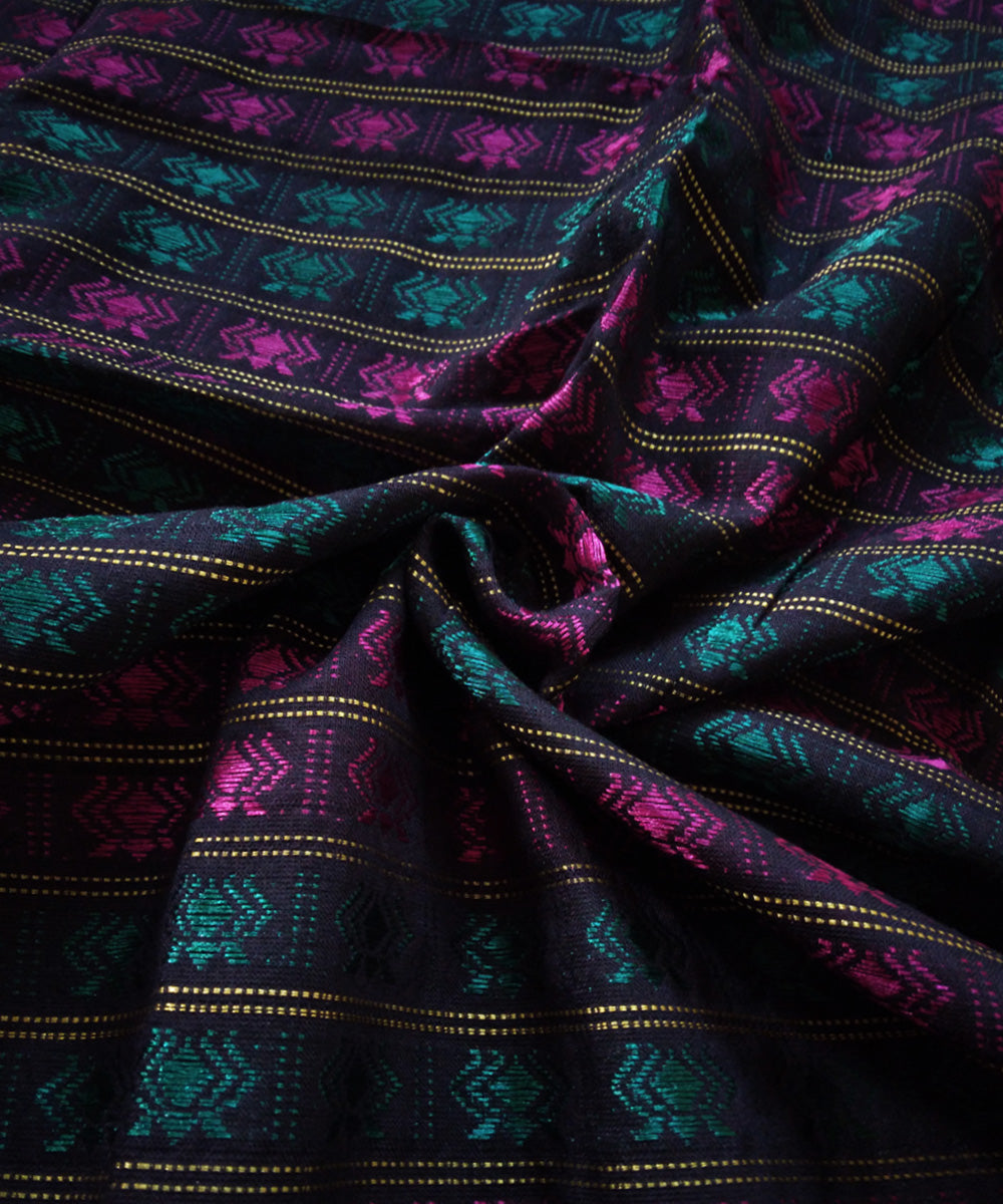Green pink handwoven cotton art silk khana blouse fabric  GoSwadeshi