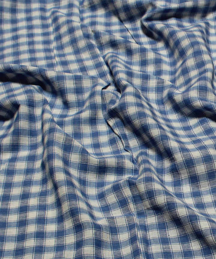 0.8m Sky blue white handwoven cotton checks fabric